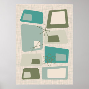 Mid Century Modern Abstract 18 Green, Grey Poster