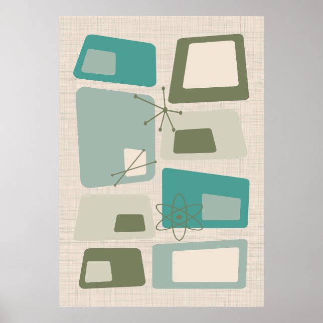 Mid Century Modern Abstract 18 Green, Grey Poster (Front)