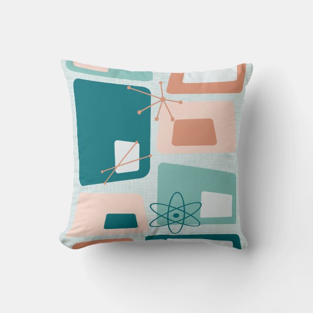 Mid Century Modern Abstract 18 Teal, Peach Cushion (Front)