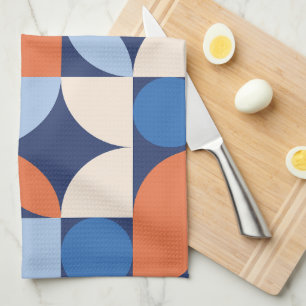 Mid Century Modern Abstract 26 Apricot, Blue Tea Towel