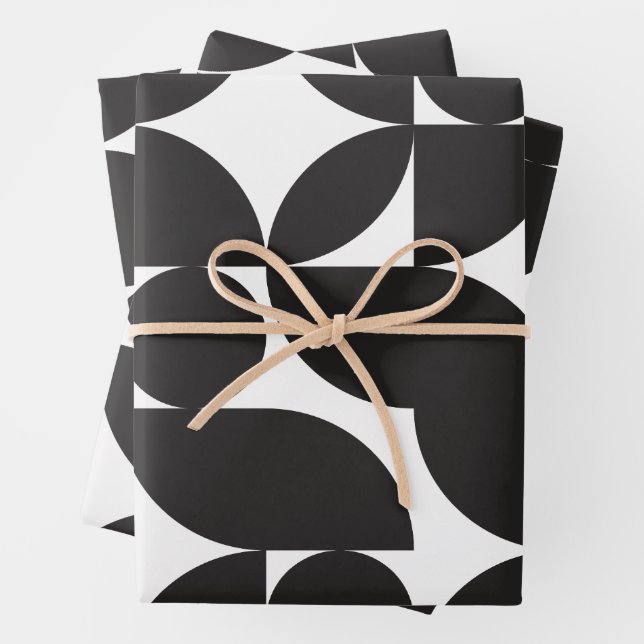 Mid Century Modern Abstract 26 Black and White Wrapping Paper Sheet (In situ)