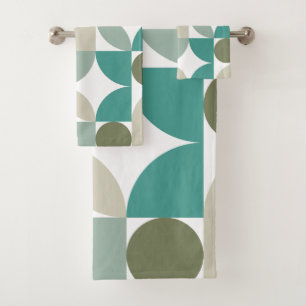 Mid Century Modern Abstract 26 Green, Teal, Cream Bath Towel Set