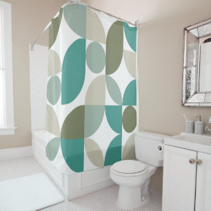 Mid Century Modern Abstract 26 Green, Teal, Cream Shower Curtain