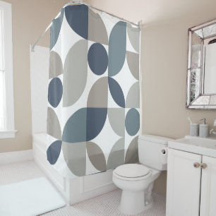 Mid Century Modern Abstract 26 Navy, Grey Shower Curtain