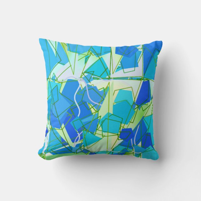 Mid-Century Modern Abstract, Aqua & Cerulean Blue Cushion (Front)