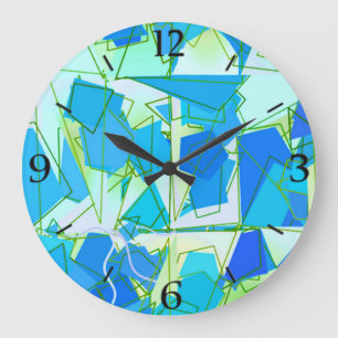 Mid-Century Modern Abstract, Aqua & Cerulean Blue Large Clock