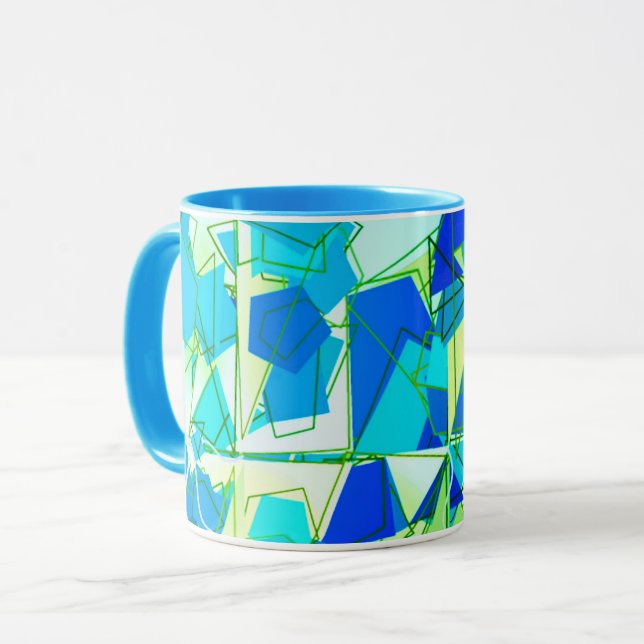 Mid-Century Modern Abstract, Aqua & Cerulean Blue  Mug (Front Left)