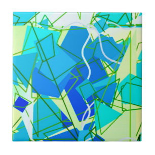 Mid-Century Modern Abstract, Aqua & Cerulean Blue Tile