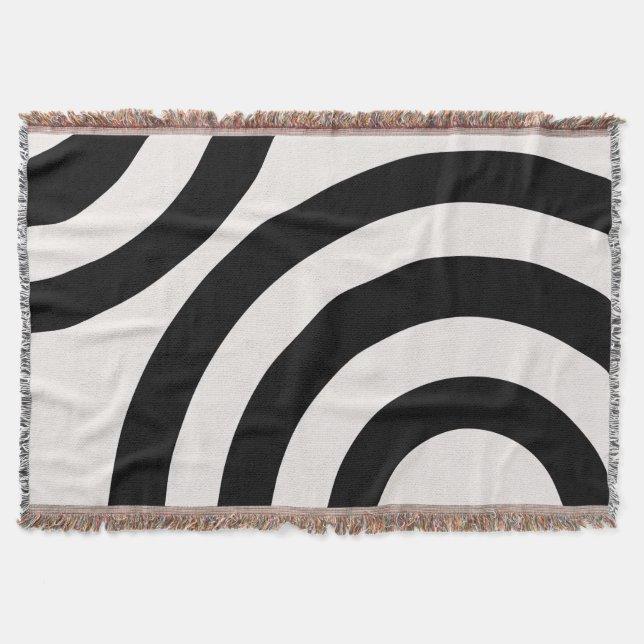Mid Century Modern Abstract Arches Black And White Throw Blanket (Front)