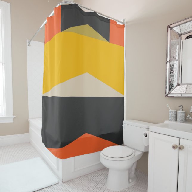 Mid Century Modern Abstract Art Geometric Shapes Shower Curtain (In Situ)