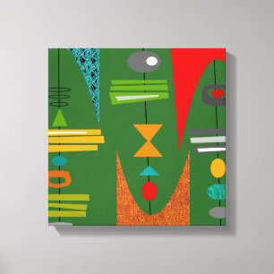 Mid Century Modern Abstract Art Green Canvas Print