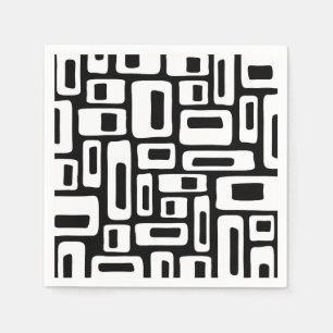 Mid Century Modern Abstract Black & White Pattern Napkin