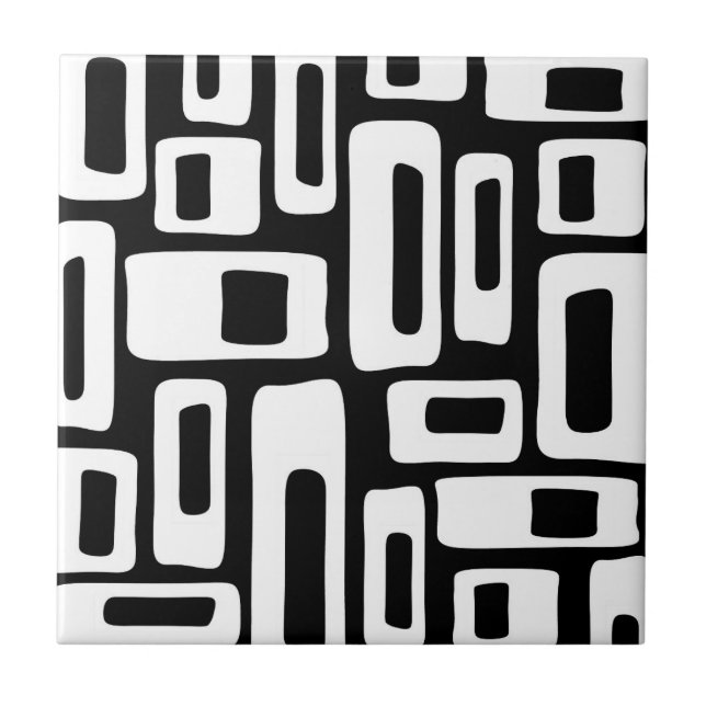 Mid Century Modern Abstract Black & White Pattern Tile (Front)