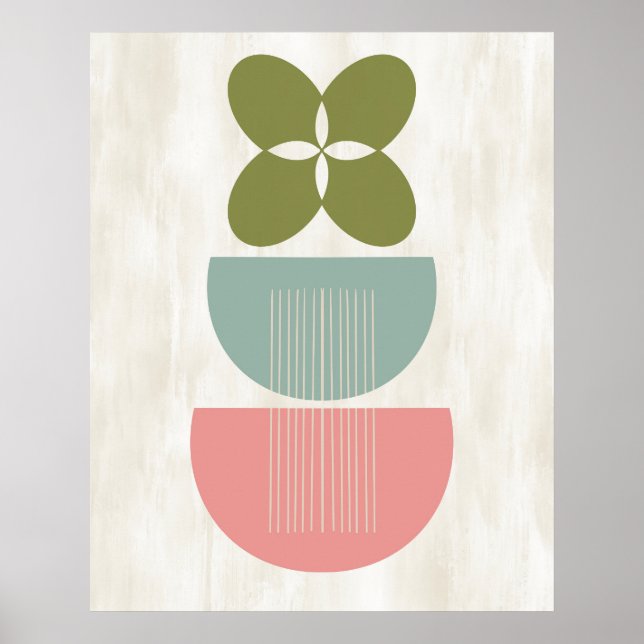Mid Century Modern Abstract Botanical Mint Pink Poster (Front)