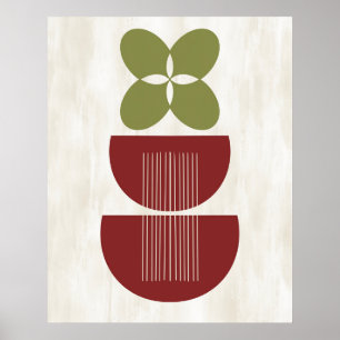 Mid Century Modern Abstract Botanical Red Green Poster