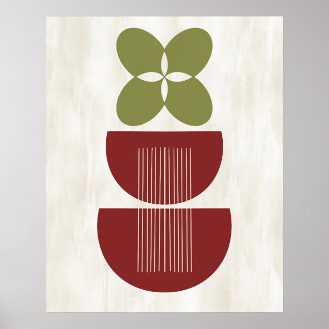 Mid Century Modern Abstract Botanical Red Green Poster (Front)