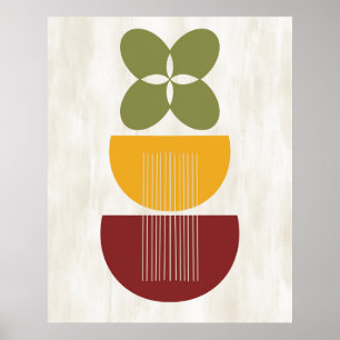 Mid Century Modern Abstract Botanical Red Yellow Poster