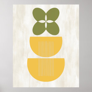 Mid Century Modern Abstract Botanical Yellow Green Poster