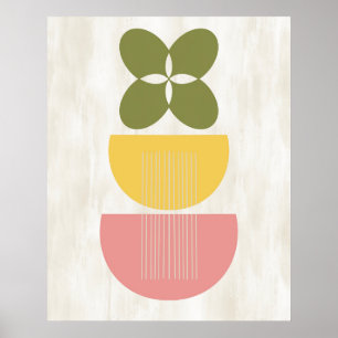 Mid Century Modern Abstract Botanical Yellow Pink Poster
