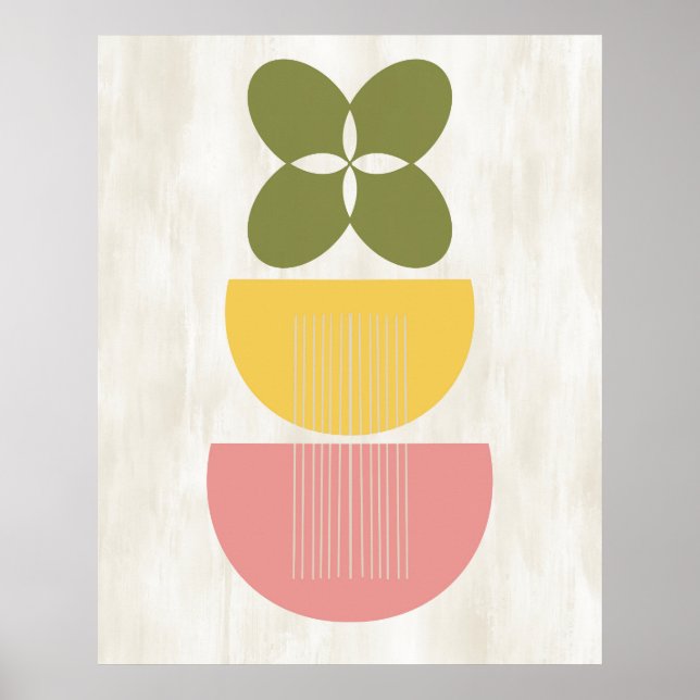 Mid Century Modern Abstract Botanical Yellow Pink Poster (Front)