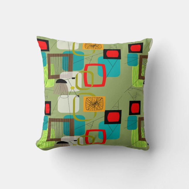 Mid-century Modern Abstract Celery Green Cushion (Front)