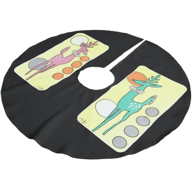 Mid-Century Modern Abstract Christmas Reindeer Brushed Polyester Tree Skirt (Angled)