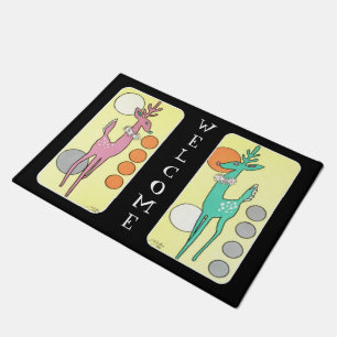 Mid-Century Modern Abstract Christmas Reindeer Doormat