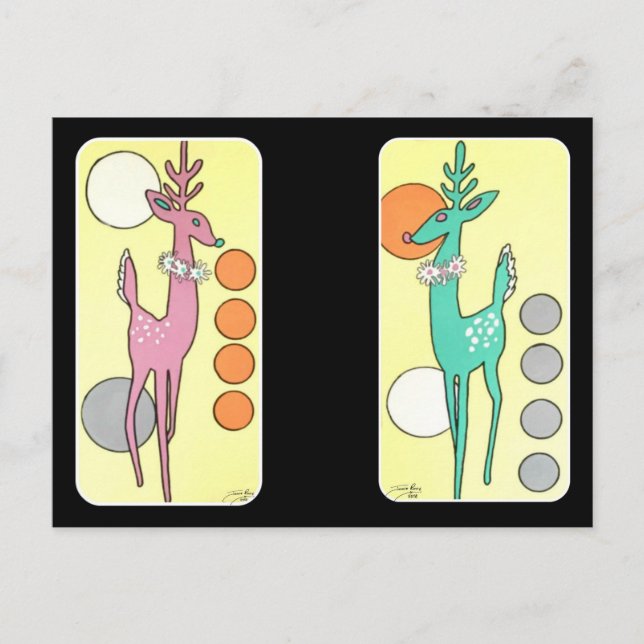 Mid-Century Modern Abstract Christmas Reindeer Postcard (Front)