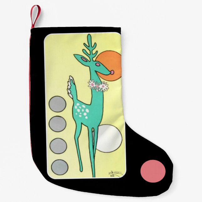 Mid-Century Modern Abstract Christmas Reindeer Small Christmas Stocking (Front)