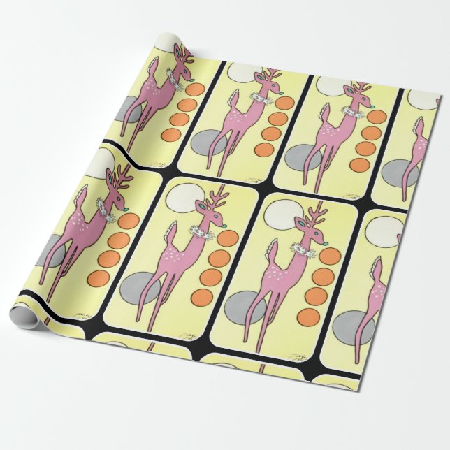 Mid-Century Modern Abstract Christmas Reindeer Wrapping Paper (Unrolled)