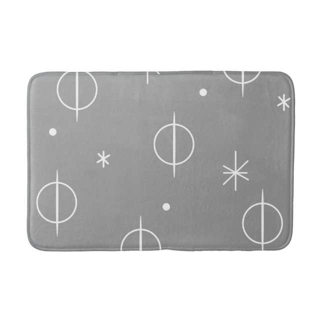 Mid Century Modern Abstract Circles Stars Grey Bath Mat (Front)