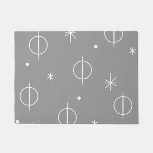 Mid Century Modern Abstract Circles Stars Grey Doormat
