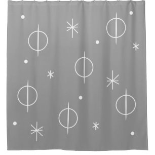 Mid Century Modern Abstract Circles Stars Grey Shower Curtain
