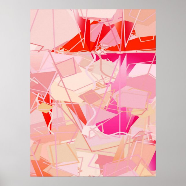 Mid-Century Modern Abstract, Coral Pink & Fuchsia Poster (Front)