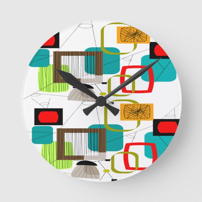 Mid-Century Modern Abstract Design Round Clock (Front)