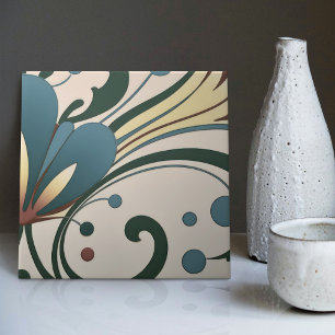 Mid-Century Modern Abstract Floral Symmetry Tile