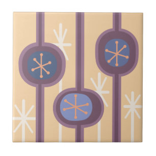 Mid Century Modern Abstract Flowers (Summer) Tile