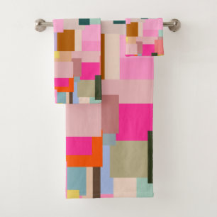 Mid Century Modern Abstract Geometric Color Block Bath Towel Set