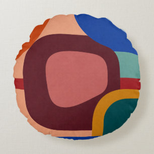 Mid-Century Modern Abstract Geometric Pattern Round Cushion
