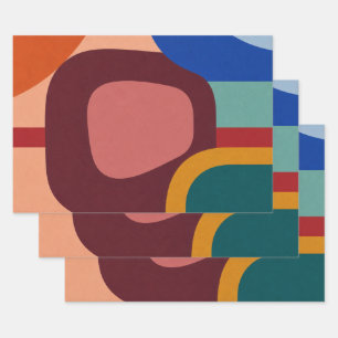 Mid-Century Modern Abstract Geometric Pattern Wrapping Paper Sheet
