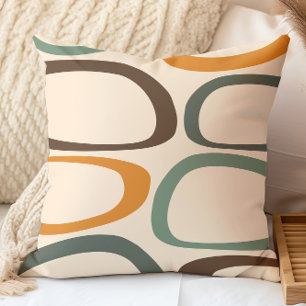 Mid Century Modern Abstract Green, Orange, Umber Cushion