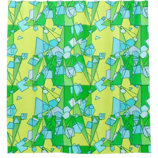 Mid-Century Modern Abstract, Lime Green and Yellow Shower Curtain (Front)