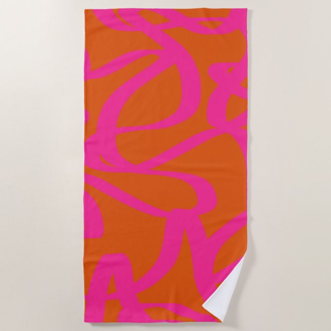 Mid Century Modern Abstract Lines Orange And Pink Beach Towel (Front)