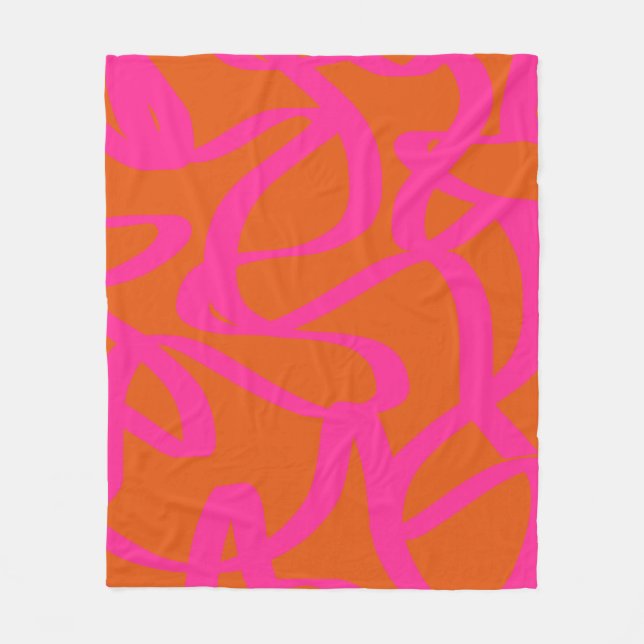 Mid Century Modern Abstract Lines Orange And Pink Fleece Blanket (Front)