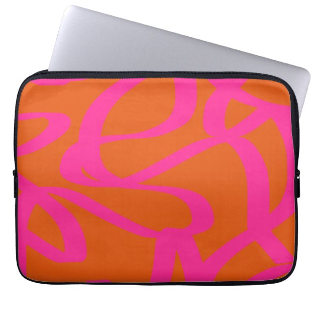 Mid Century Modern Abstract Lines Orange And Pink Laptop Sleeve (Front)