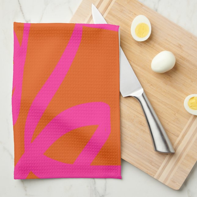 Mid Century Modern Abstract Lines Orange And Pink Tea Towel (Quarter Fold)