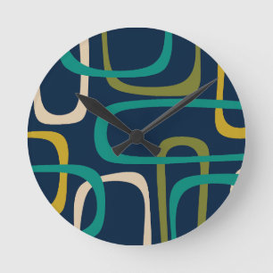 Mid Century Modern Abstract Loops Pattern Round Clock
