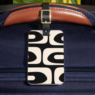 Mid Century Modern Abstract Minimal Black & Cream Luggage Tag