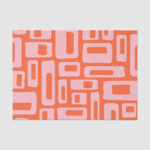 Mid Century Modern Abstract Orange & Pink Pattern Tissue Paper