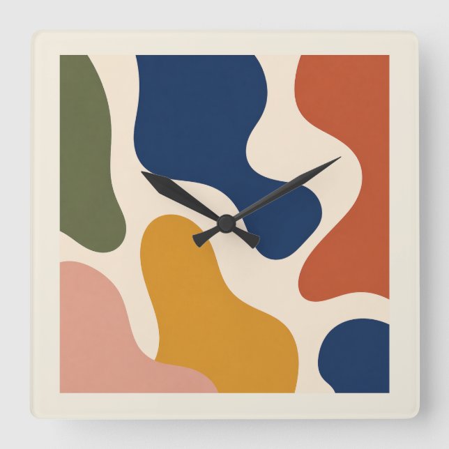 Mid-Century Modern Abstract Organic Shapes Square  Wall Clock (Front)